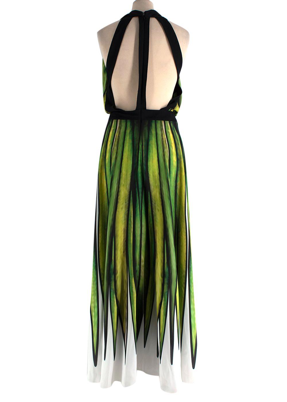 RUNWAY Elie Saab Green Patterned Deep Plunge Gown