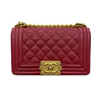 Chanel Red Caviar Leather Small Boy Bag