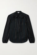 Black Lurex Pussy Bow Blouse