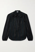 Black Lurex Pussy Bow Blouse