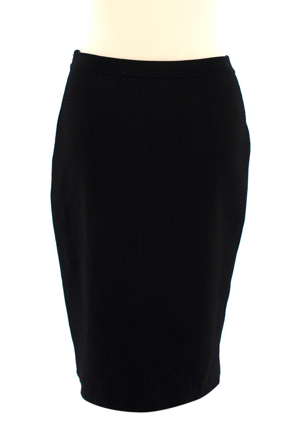 Black Textured Knit Curved Hem Mini Skirt
