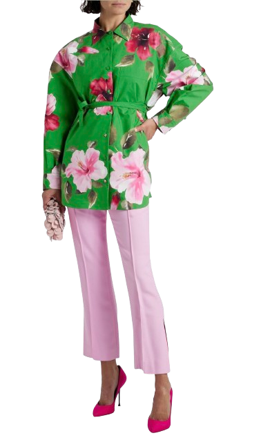 Valentino Green Floral Belted Shirt