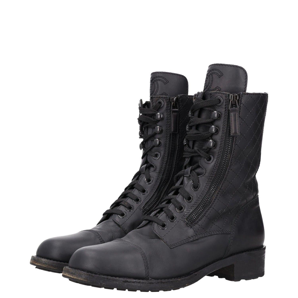 Chanel Interlocking CC Logo Leather Combat Boots
