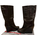 Prada Black Leather Eddy Wedge Boots
