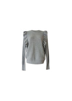 grey ribbed frilled shoulder jumper