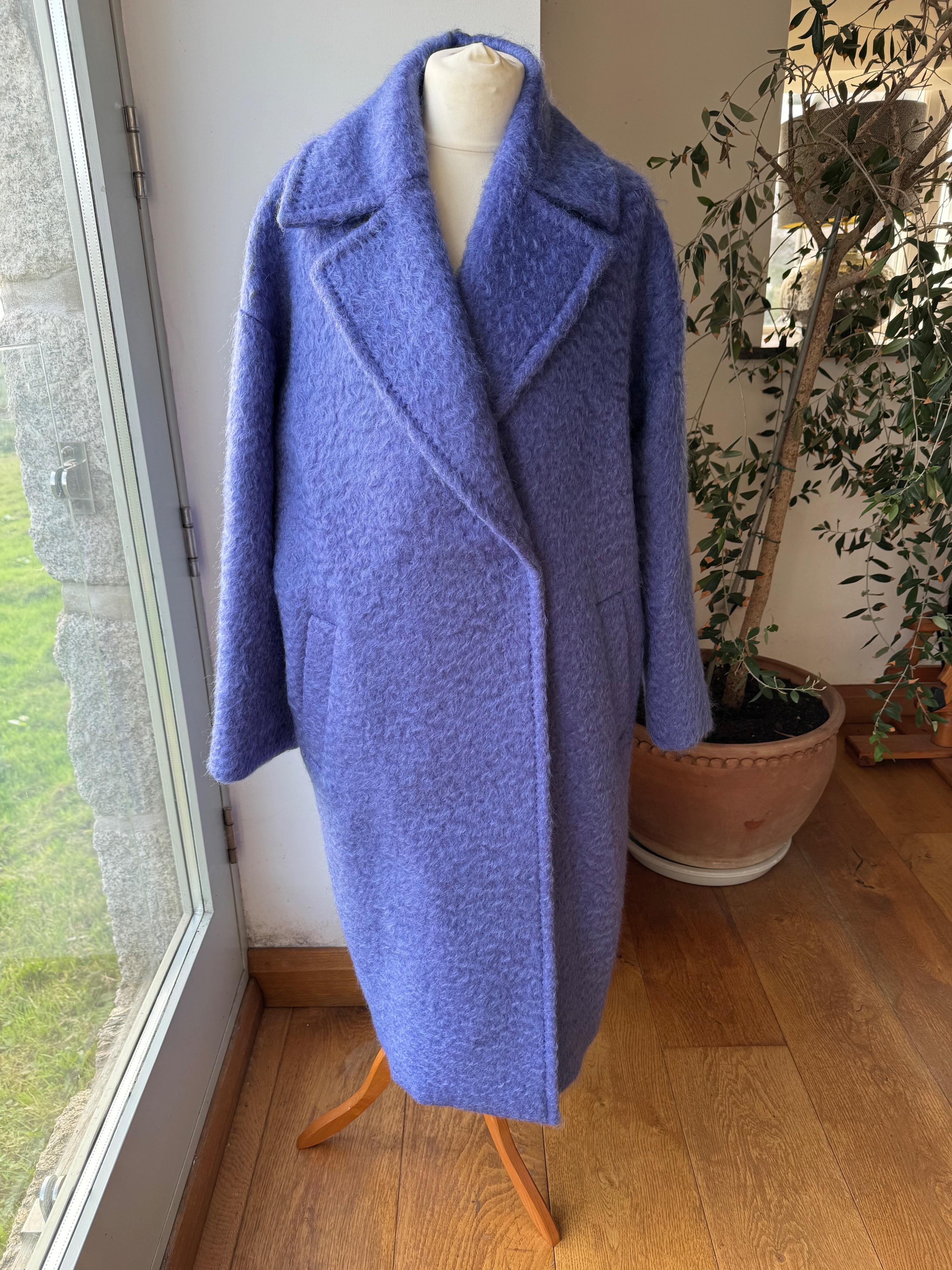 S Max Mara Blue Longline Wool Coat