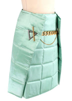 Bottega Veneta Menta Lacquered Matelasse Satin Skirt