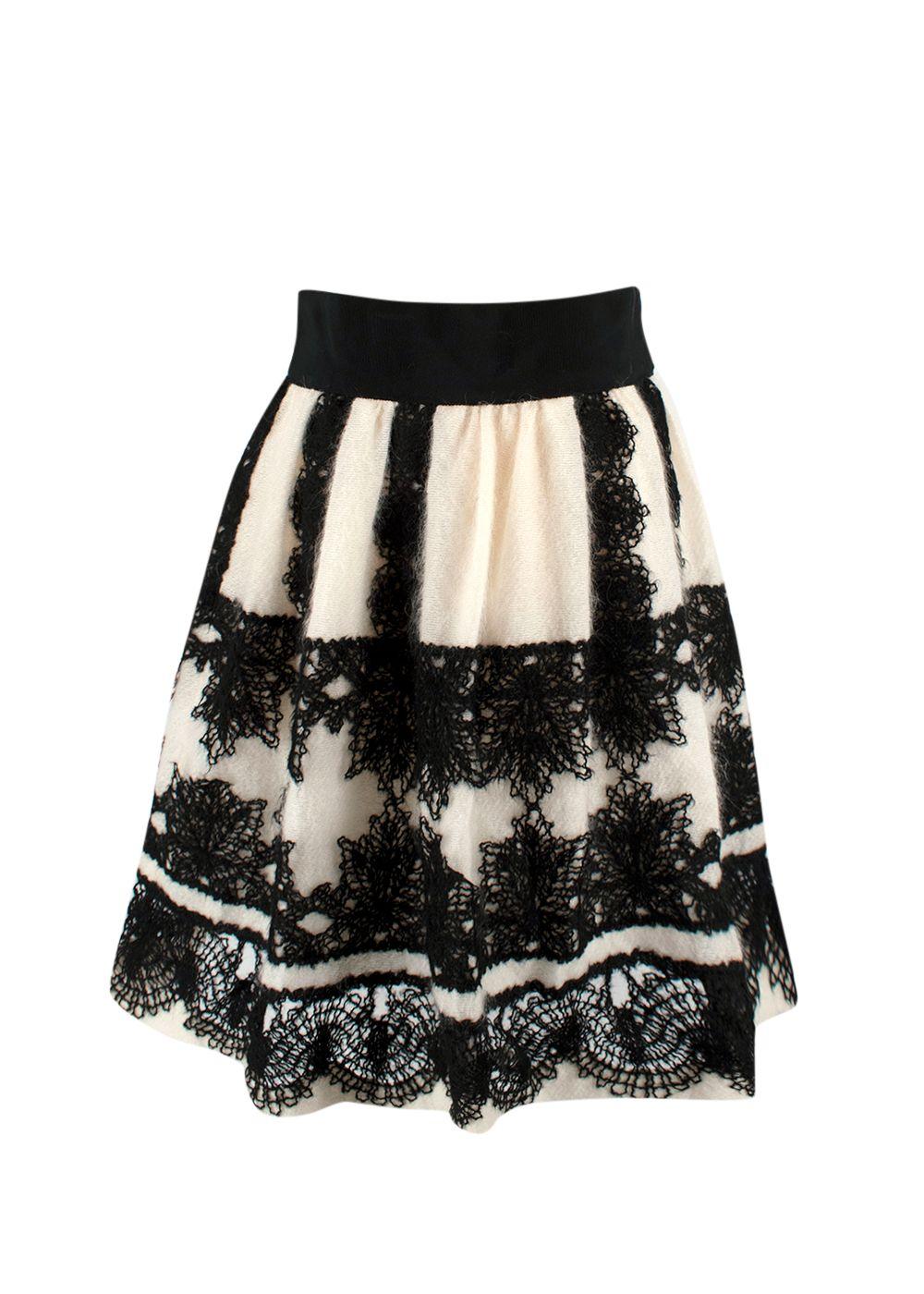 Alberta Ferretti White and Black Wool Skirt