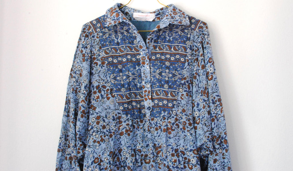 Chloe Blue Printed Cotton Top