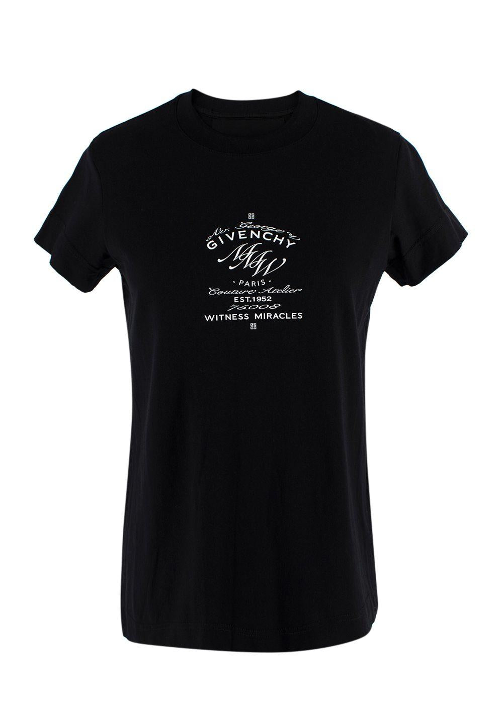 black t-shirt with white front logo