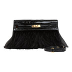Hermès Kelly Elan Folie Black Crocodile Porosus Lisse Noir / Ostrich Feather And Gold Hardware