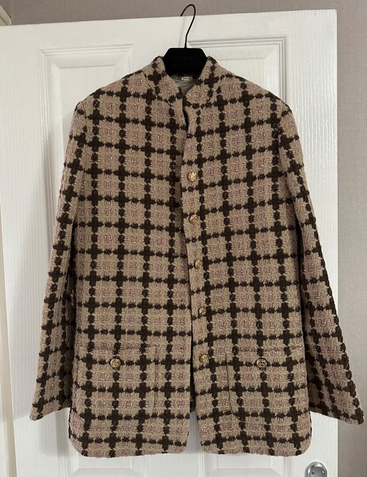 Gucci Brown Checked Tweed Jacket