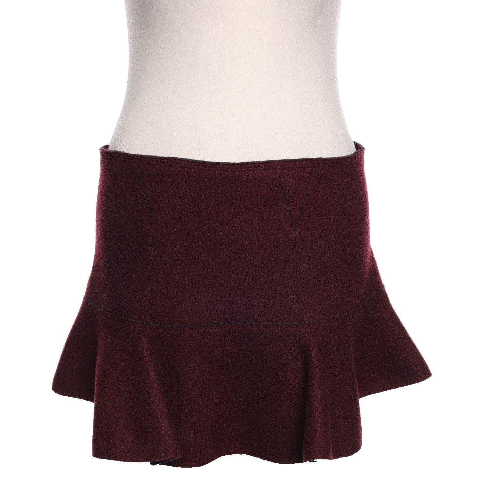 Burgundy Flared Wool Mini Skirt