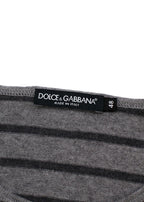 Grey Striped Cotton Jersey T-Shirt