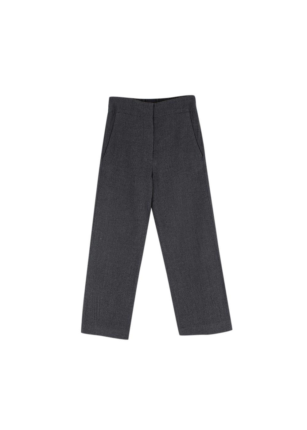 grey wool flannel wide leg trousers