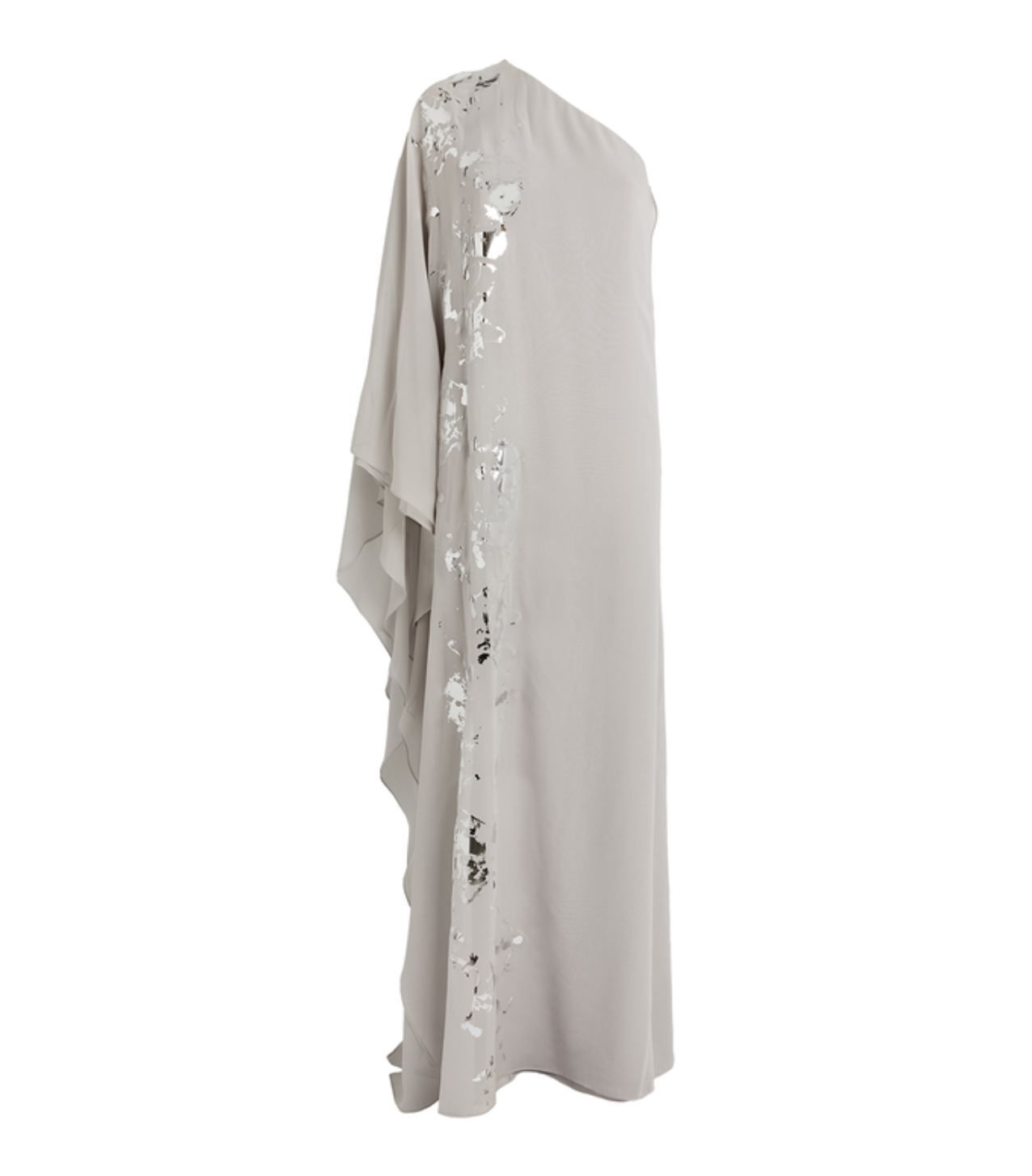 Kolston Metallic Foiled One-Shoulder Silk Chiffon Caftan Gown
