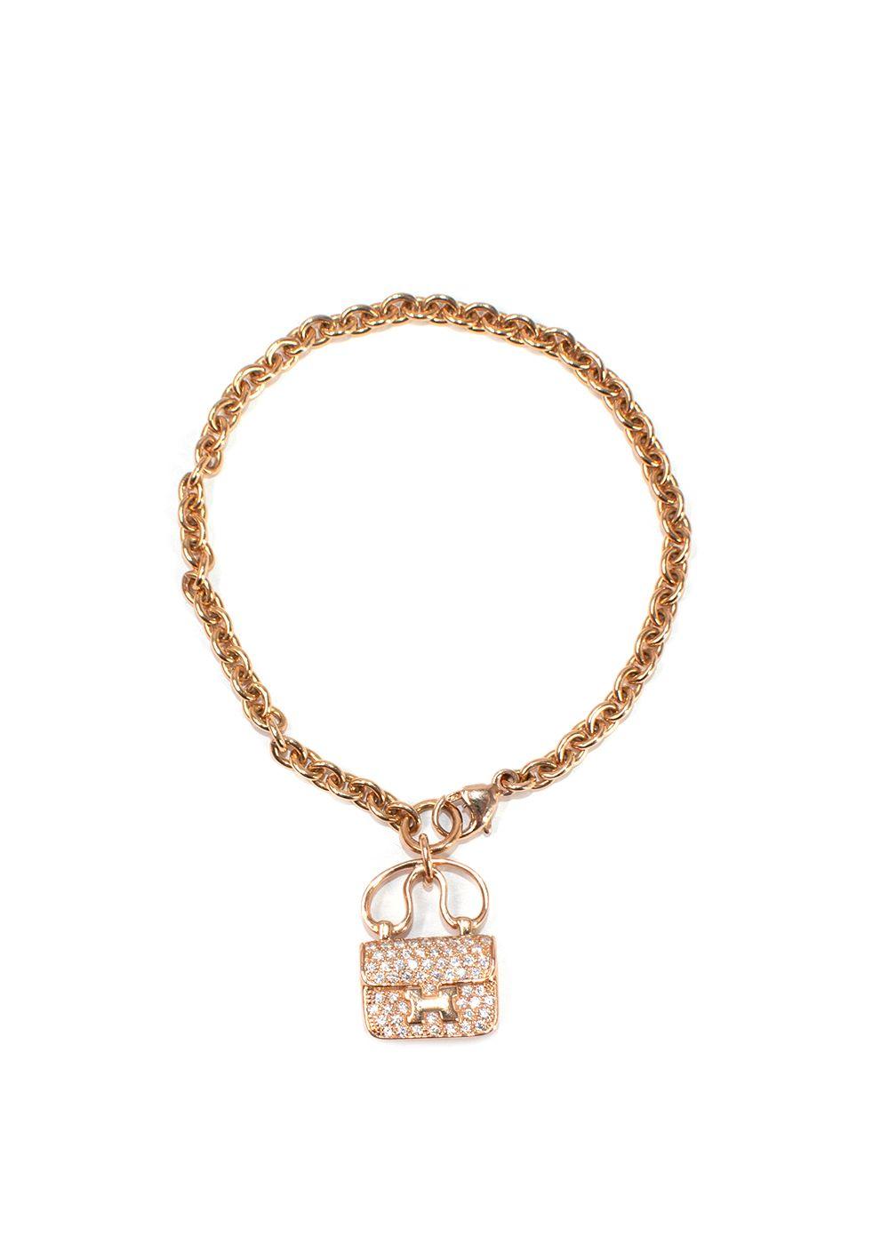 Hermes 18K Rose Gold Diamond Constance Amulettes Bracelet