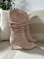 Slouchy Beige Suede Boots
