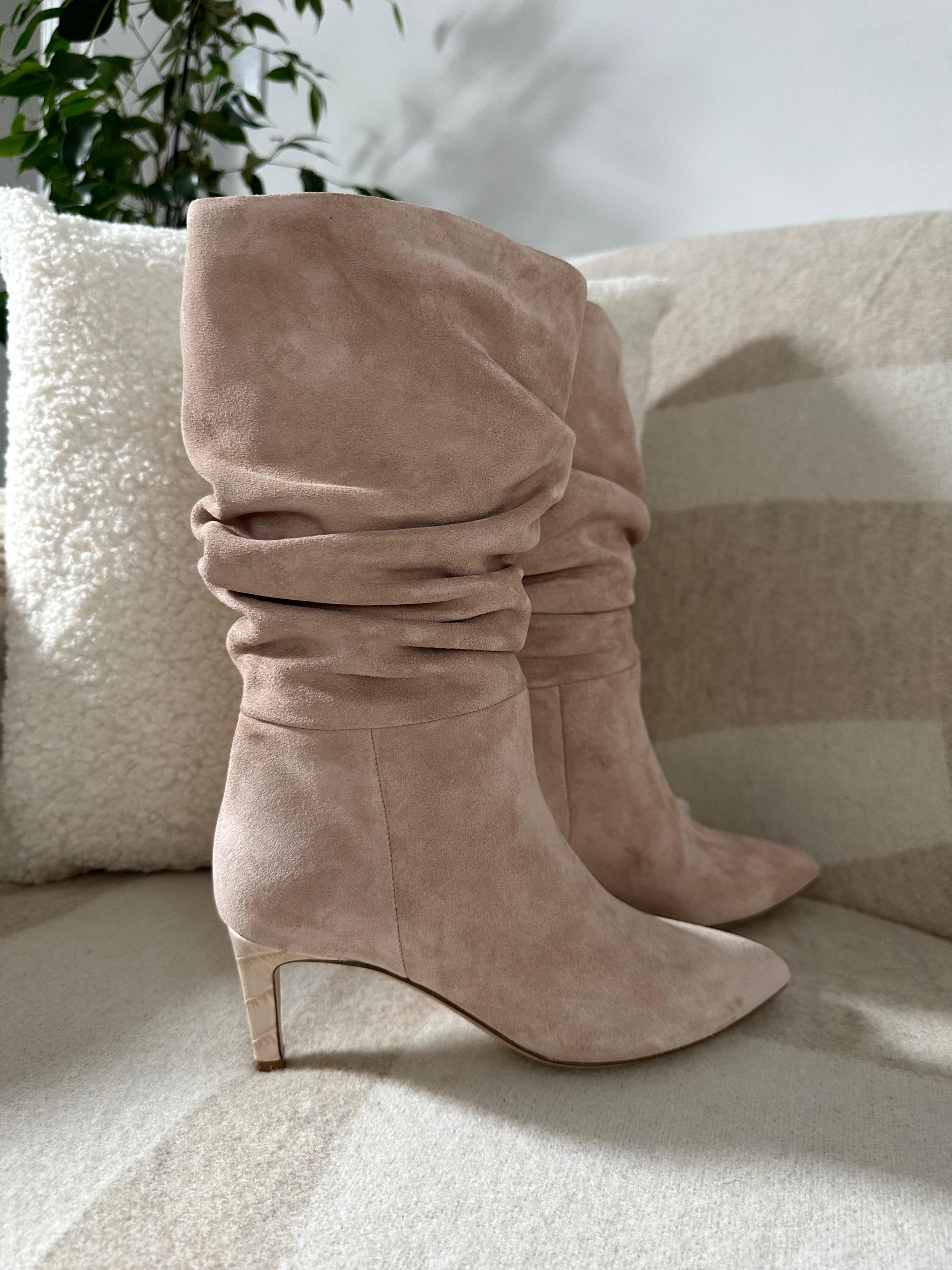 Slouchy Beige Suede Boots