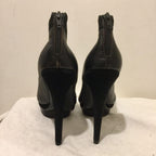 Vintage Black Leather & Suede Platform Heeled Easy Booties