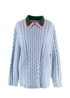 Miu Miu Blue Argyle Knit Jumper with Contrast Collar Detail