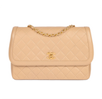 Beige Vintage Quilted Leather Flap Bag & Waller