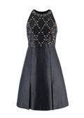 Erdem Navy Leather Floral Crystal Embellished Mini Dress
