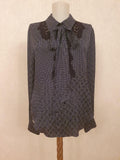 Black Silk Crepe Polka Dot Blouse