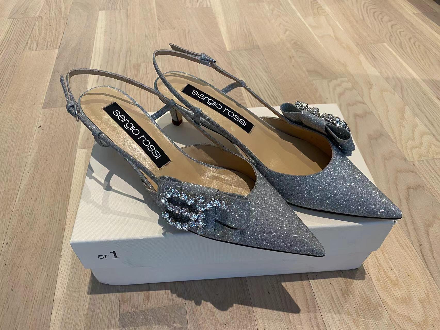 Silver glitter & crystal slingback heeled pumps