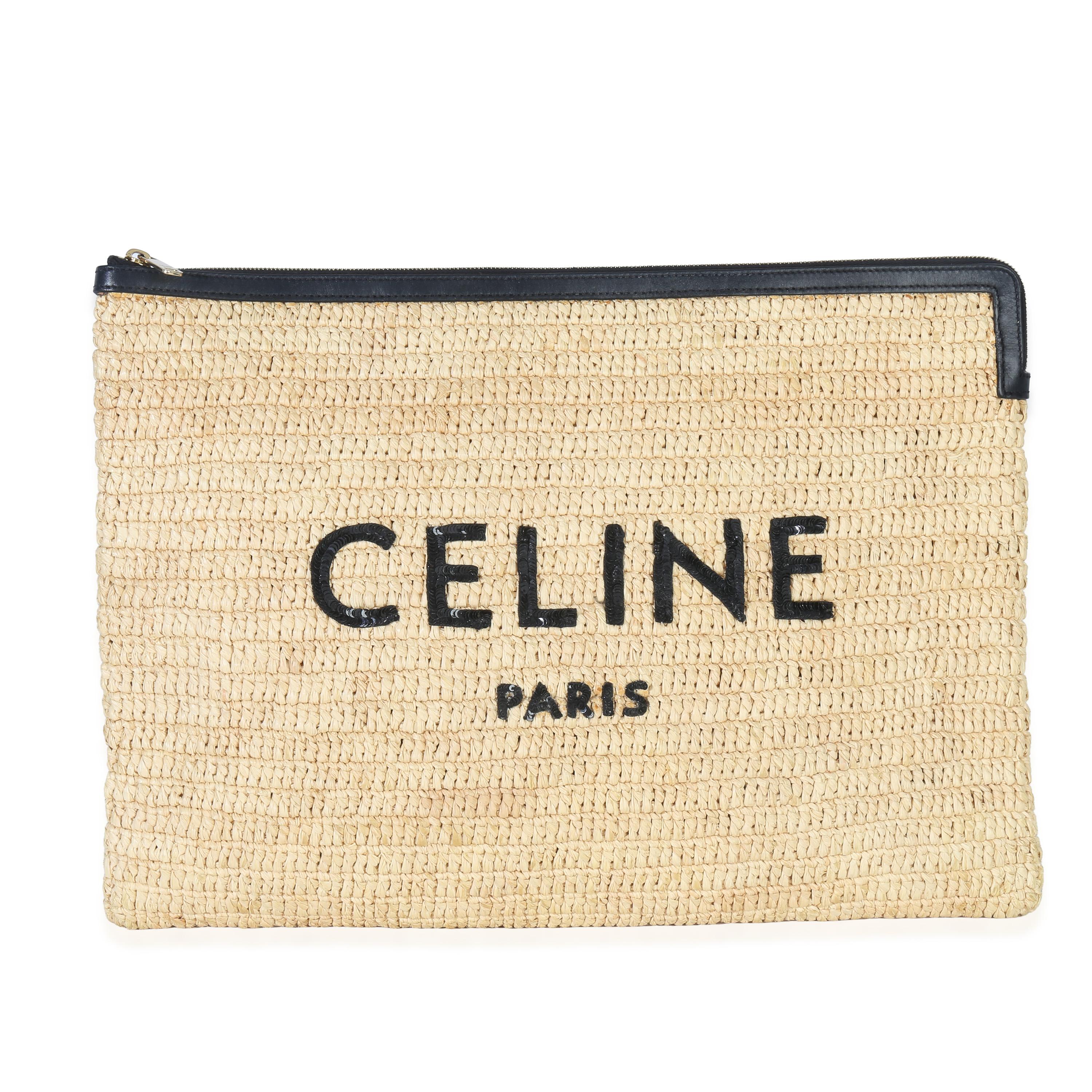 Celine  Raffia Sequin Logo Clutch