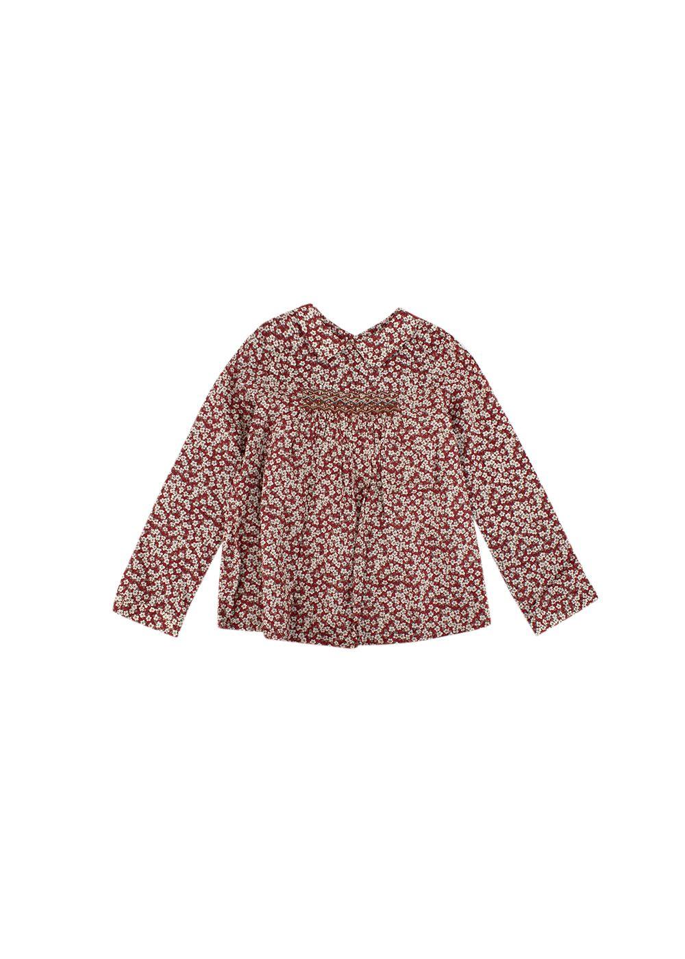 kids 10Y burgundy floral embroidered blouse
