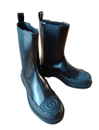 Black Leather Ankle Boots With Rubber Soles