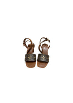 Monogram canvas & leather silhouette heeled sandals