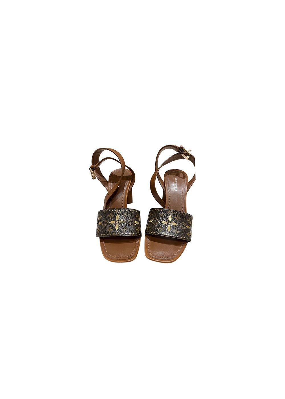 Monogram canvas & leather silhouette heeled sandals