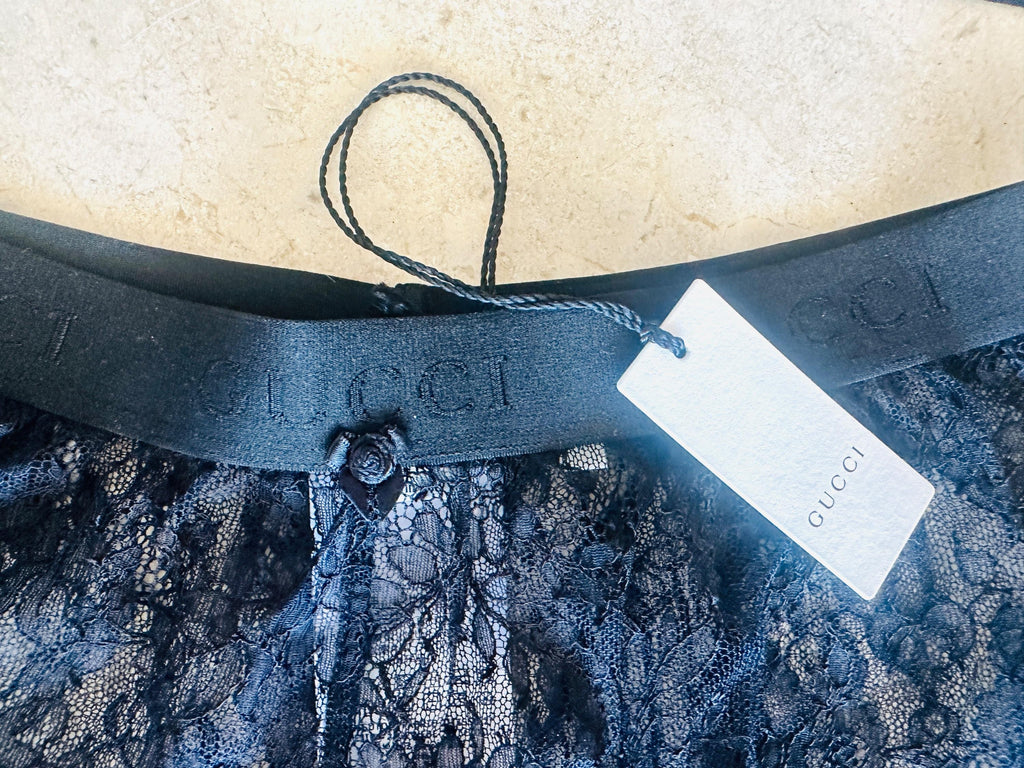Gucci Black Floral Lace Shell Bra and High Rise Briefs