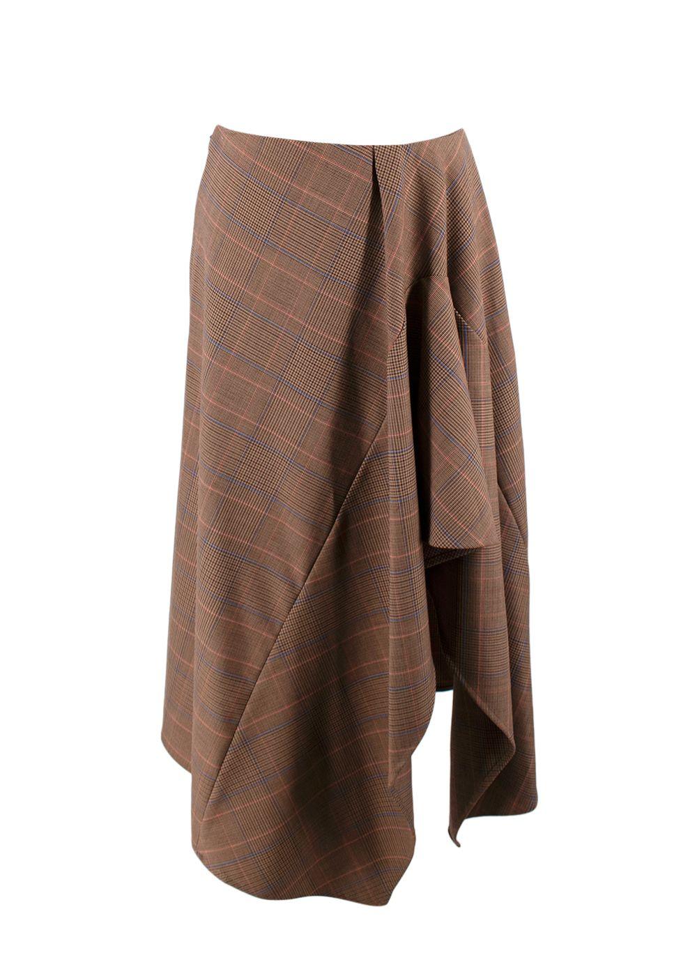 A.L.C Brown Plaid Handkerchief Midi  Skirt