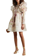 Zimmermann Dancer Ruffled Bead-Embellished Floral-Print Linen And Silk-Blend Organza Mini Dress