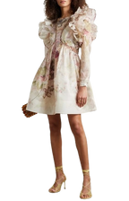 Zimmermann Dancer Ruffled Bead-Embellished Floral-Print Linen And Silk-Blend Organza Mini Dress