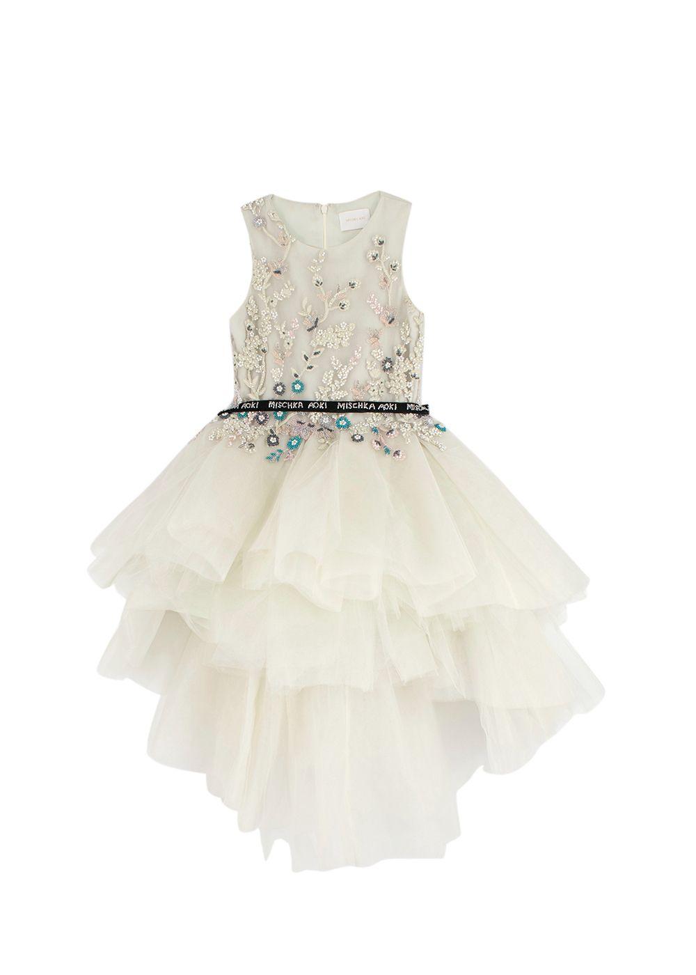 Mischka Aoki Green Embellished Tulle Gown
