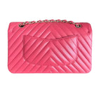 Coral Pink Medium Quilted Chevron Lambskin Classic Double Flap Bag
