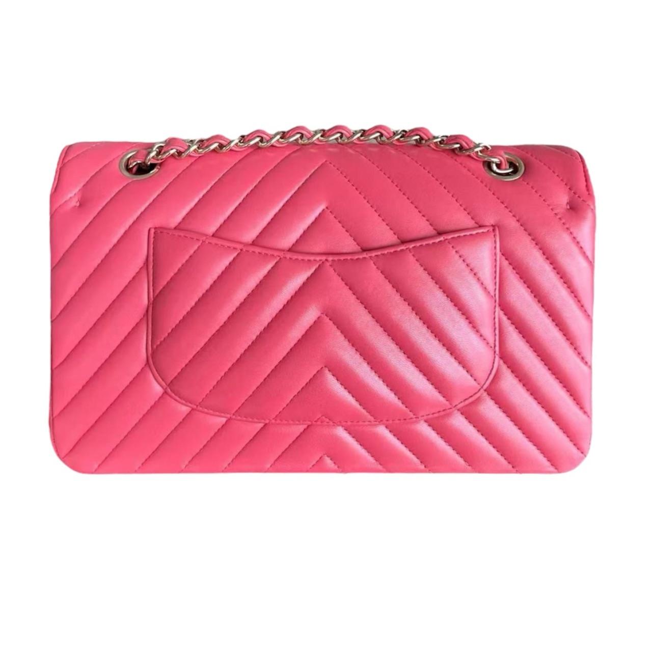 Coral Pink Medium Quilted Chevron Lambskin Classic Double Flap Bag