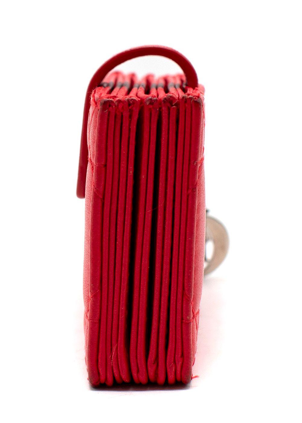 Dior Vibrant Red Leather Logo Chain Card Holder