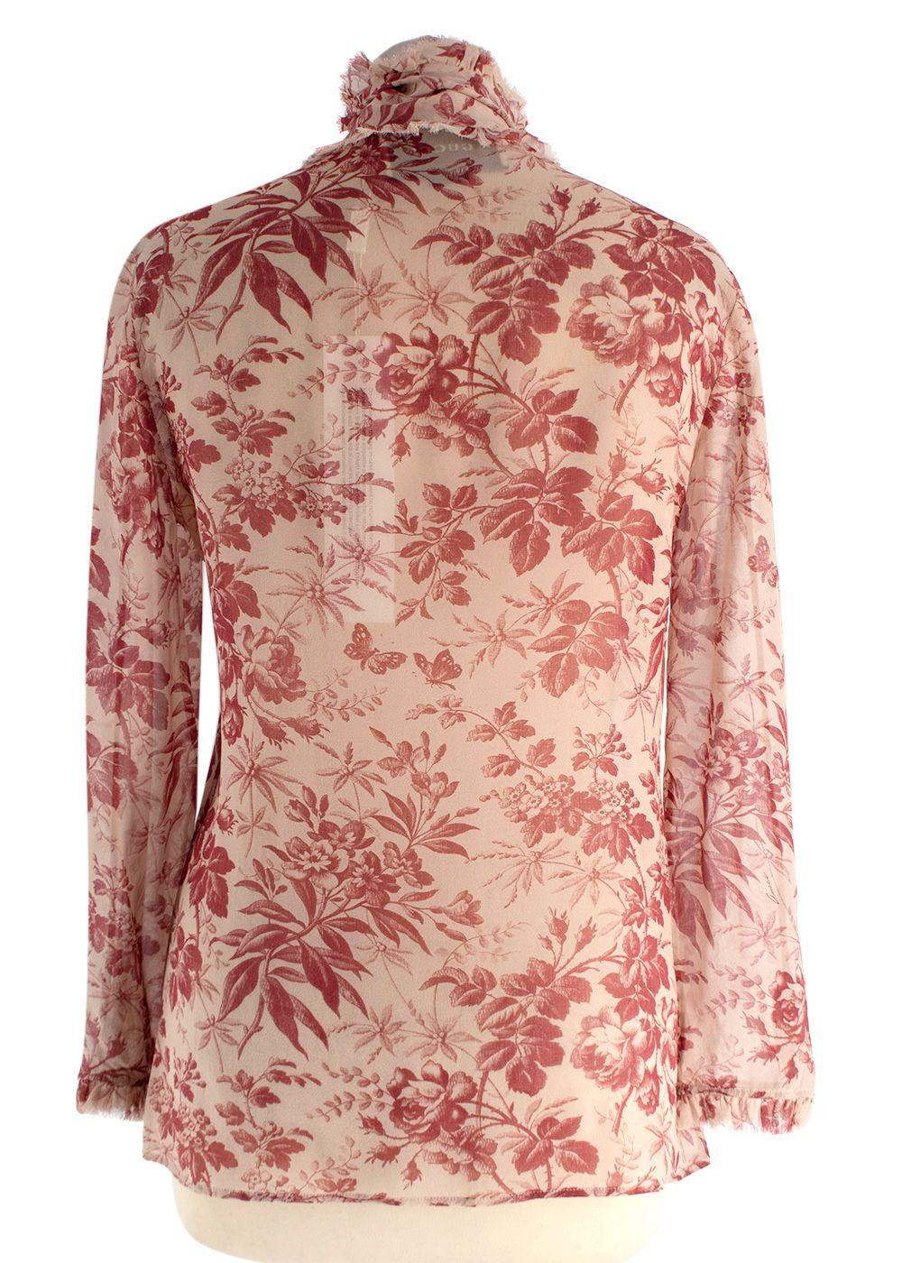 Gucci Floral Print Sheer Pussybow Silk Blouse