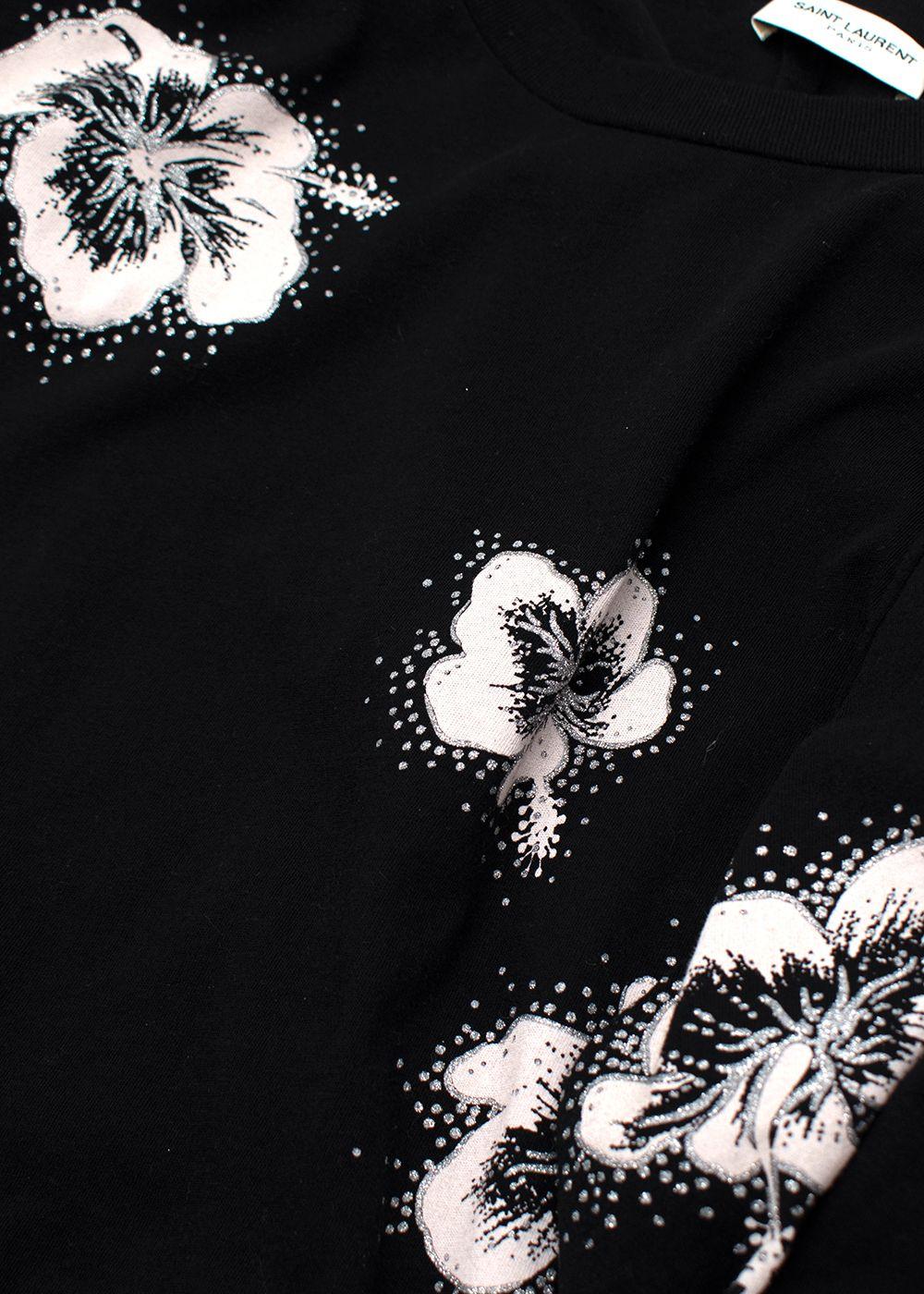 Saint Laurent Black Hibiscus Flower Print Top