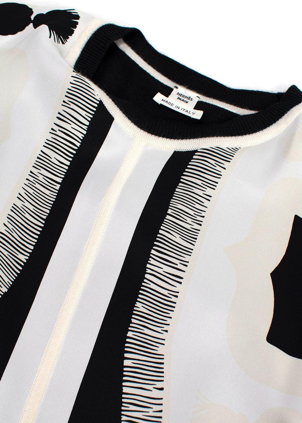 Hermes Black and White Printed Silk Twill Top