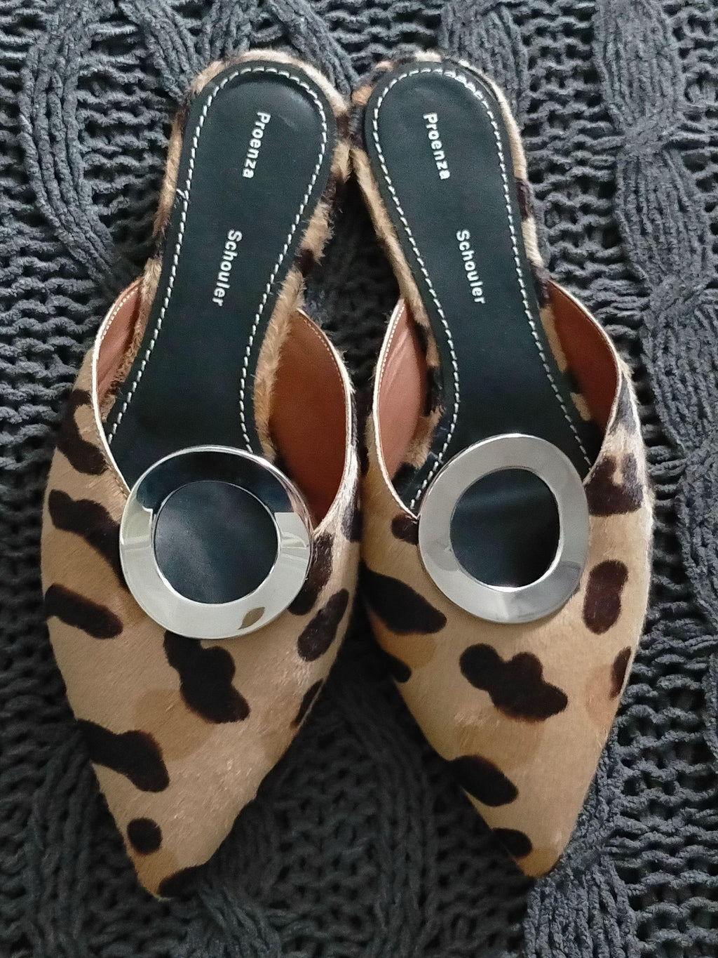 Eyelet-embellished Leopard-print Calf Hair Slippers