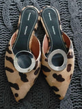 Eyelet-embellished Leopard-print Calf Hair Slippers
