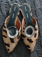 Eyelet-embellished Leopard-print Calf Hair Slippers