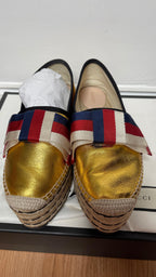 Web Bow Metallic Gold Platform Espadrilles