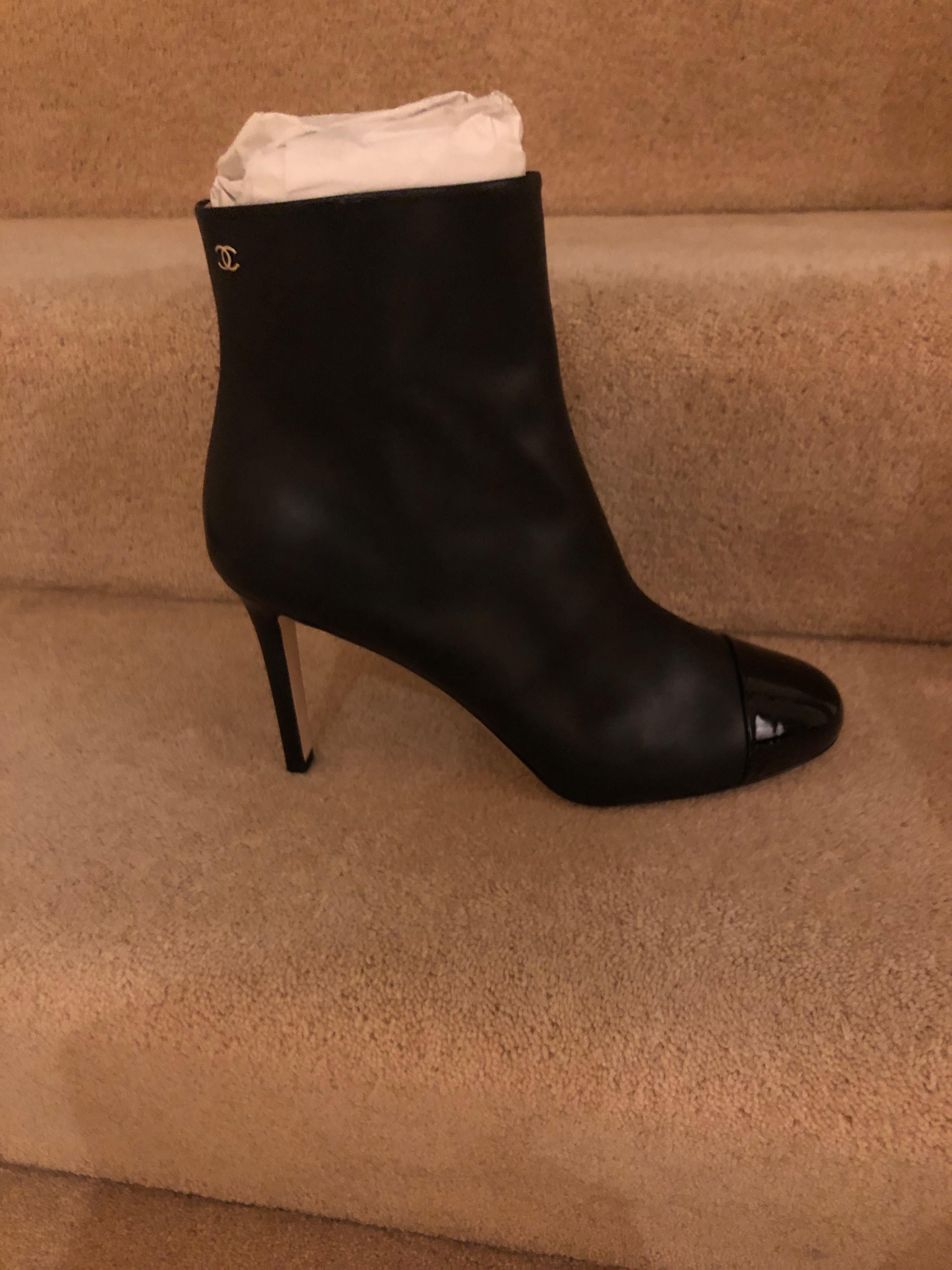 Chanel Black Leather Ankle Boots